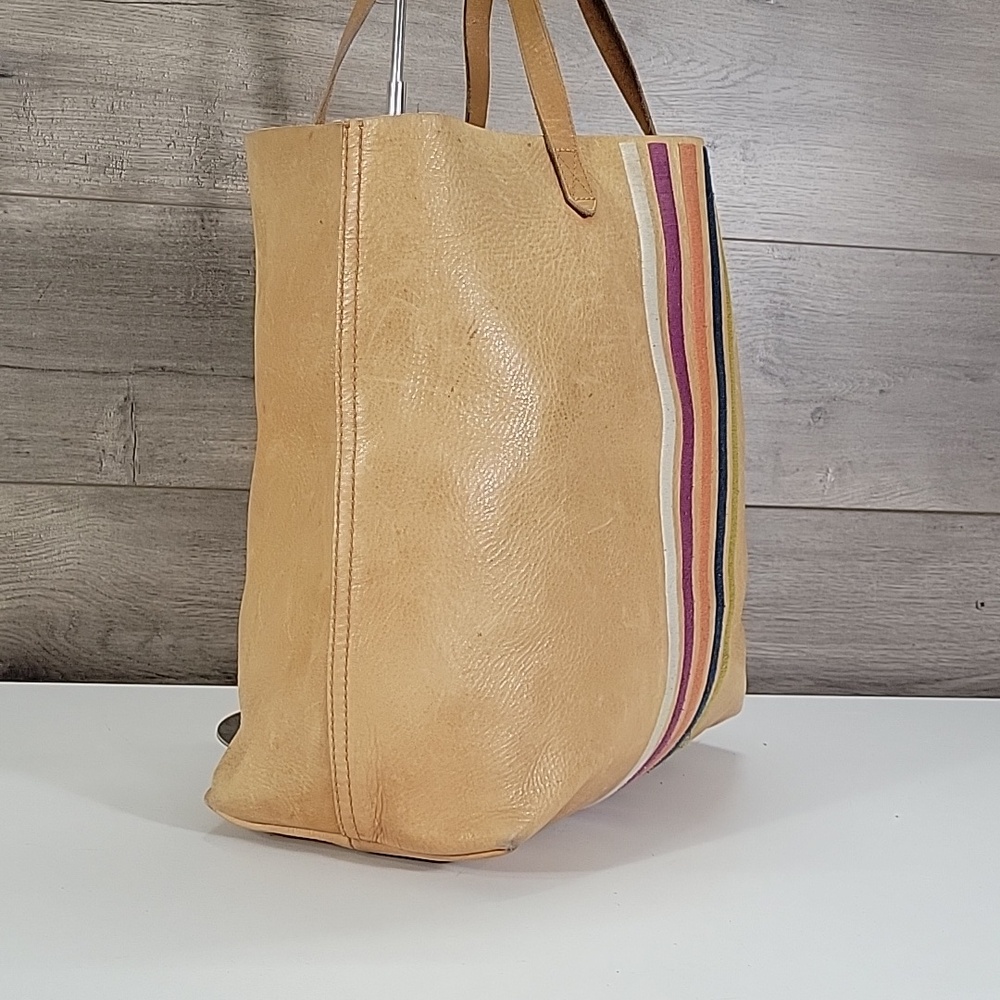 Madewell Tan Leather Embroidered Stripe Tote Bag - Picture 3 of 15